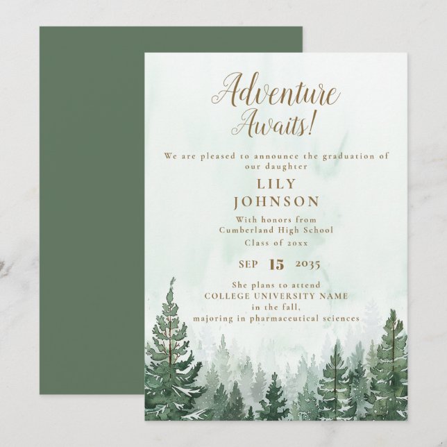 Adventure Awaits Forest Graduation Announcement (Front/Back)