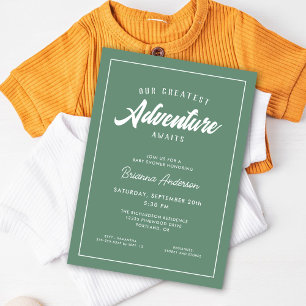 Adventure Awaits Forest Green Baby Shower Invitation