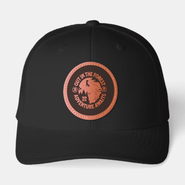 Adventure Awaits Forest Trucker Leather Patch Hat (Front)