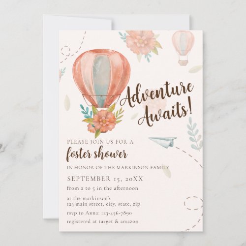 Adventure Awaits Foster Baby Shower Neutral Invitation