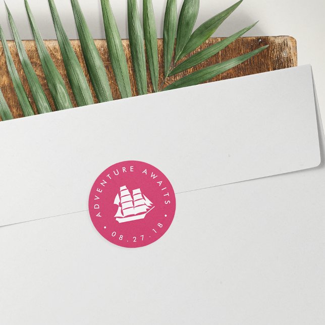 Adventure Awaits | Fuchsia and White Ship Classic Round Sticker (Creator Uploaded)