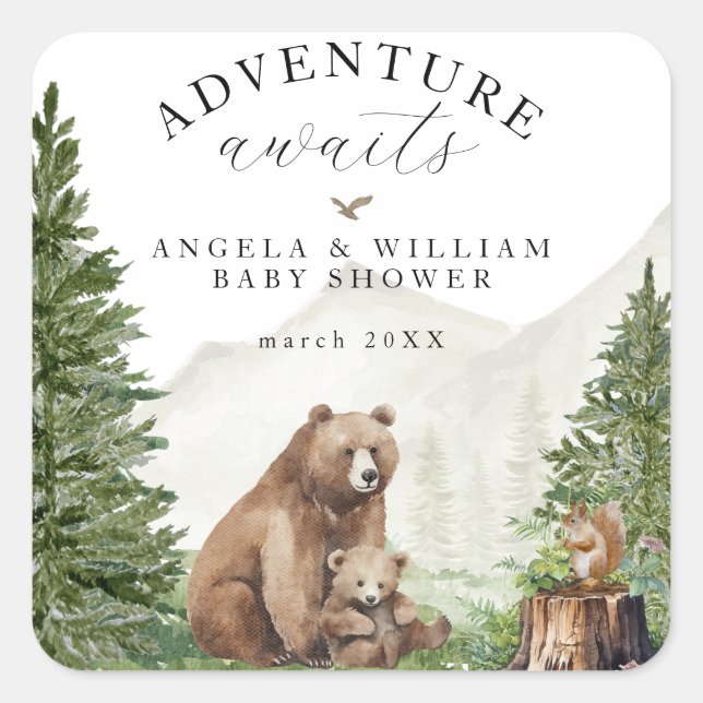 Adventure Awaits Gender Neutral Baby Shower Square Sticker (Front)