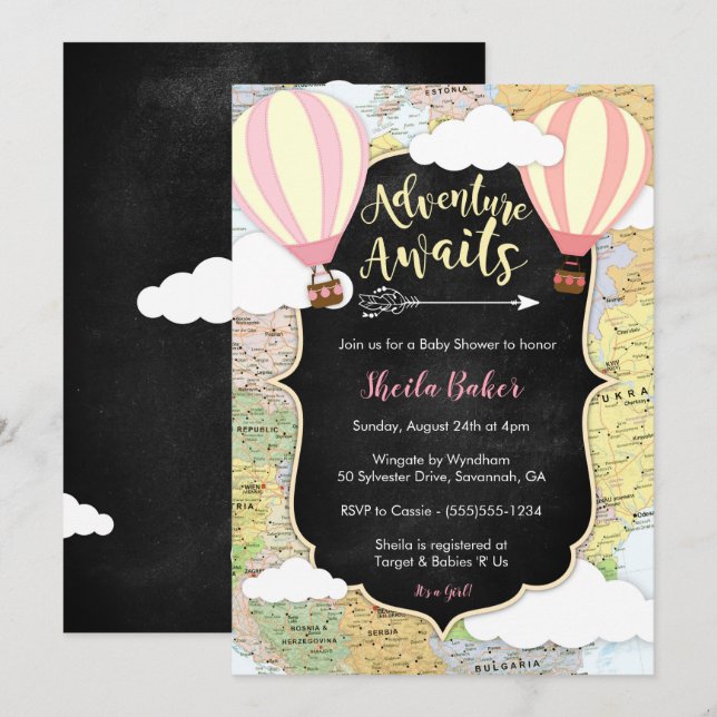 Adventure Awaits Girl Baby Shower Invitation (Front/Back)