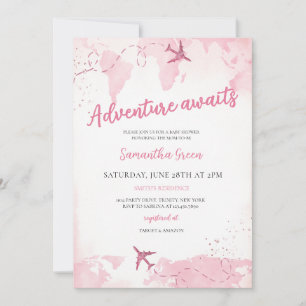 Adventure Awaits Girl Baby Shower Invitation