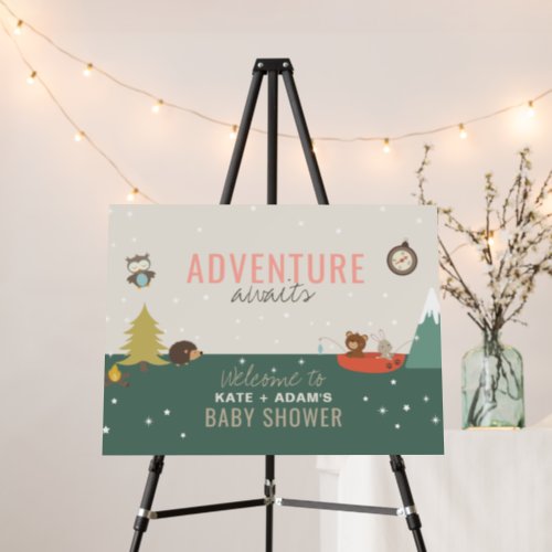 Adventure Awaits Girl Woodland Baby Shower Welcome Foam Board