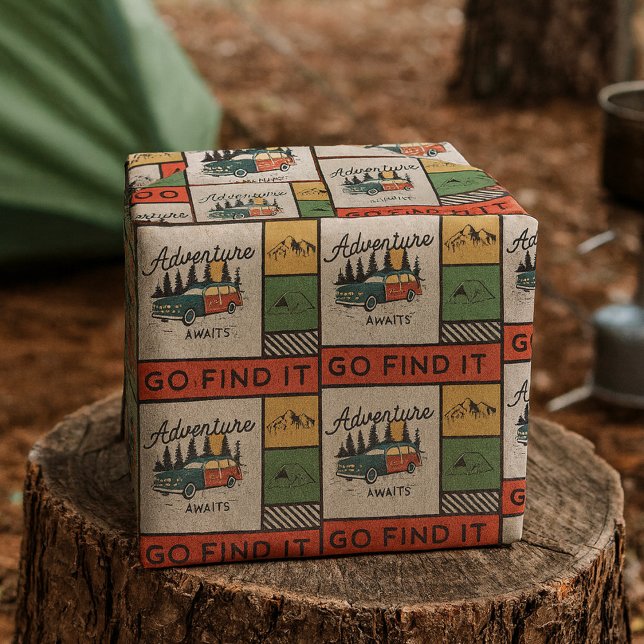 Adventure Awaits Go Find It Retro Camping Travel   Wrapping Paper (Creator Uploaded)