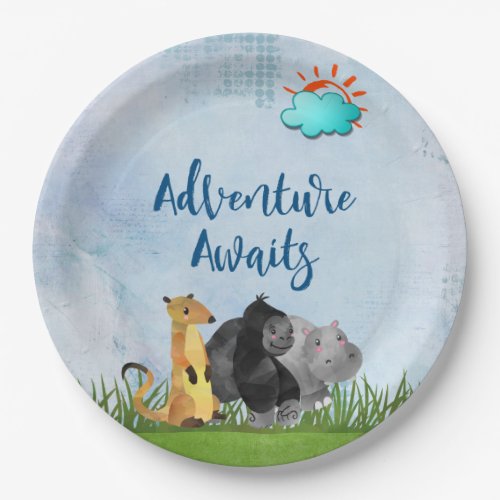 Adventure Awaits _ Gorilla Hippo and Meerkat Paper Plates