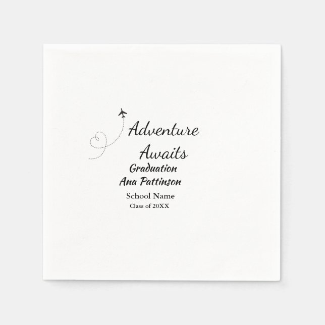Adventure awaits graduation add name school year napkins (Front)