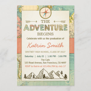 Adventure awaits Graduation invitation Travel Map