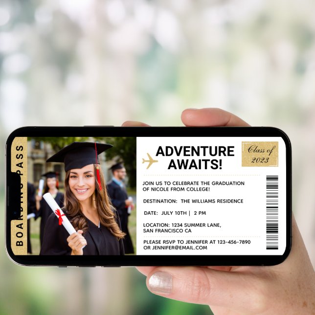 Adventure Awaits Graduation Invitations Ticket (Front Digital)