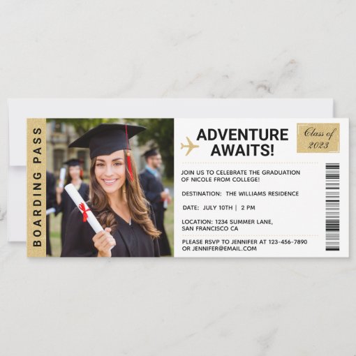 Adventure Awaits Graduation Invitations Ticket | Zazzle