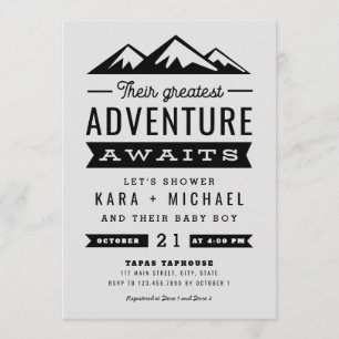 Adventure Awaits Gray Baby Shower Invitation