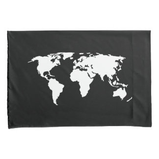 Adventure Awaits Green, Black & White World Map Pillow Case