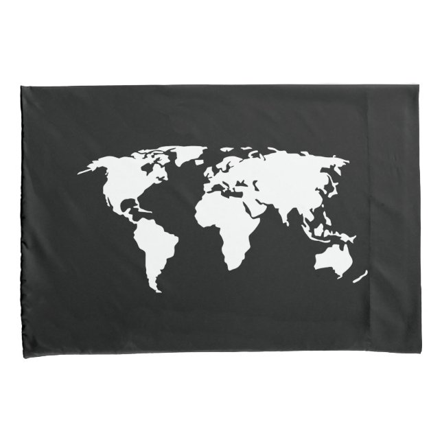 Adventure Awaits Green, Black & White World Map Pillow Case (Front-Right)