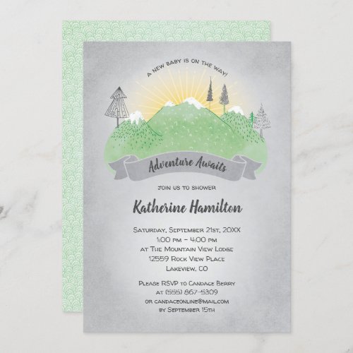 Adventure Awaits Green Mountains Baby Shower Invitation