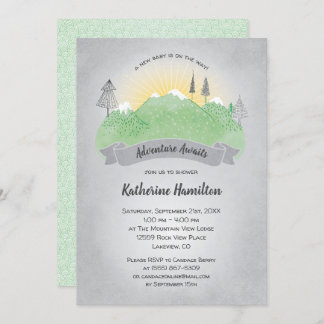 Adventure Awaits Green Mountains Baby Shower Invitation