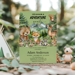 Adventure Awaits Green Woodland Baby Shower Invitation
