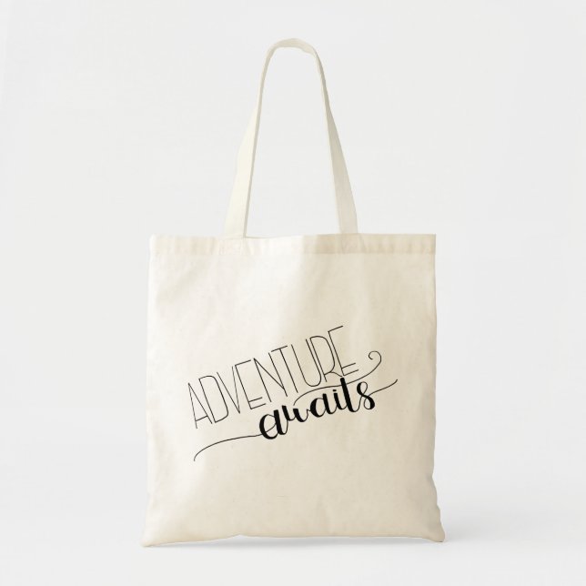 Adventure Awaits Hand Lettered Tote Bag (Front)