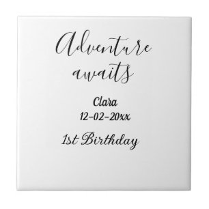 Adventure awaits happy 1st birthday name date simp ceramic tile