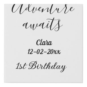 Adventure awaits happy 1st birthday name date simp faux canvas print