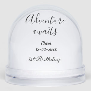 Adventure awaits happy 1st birthday name date simp snow globe