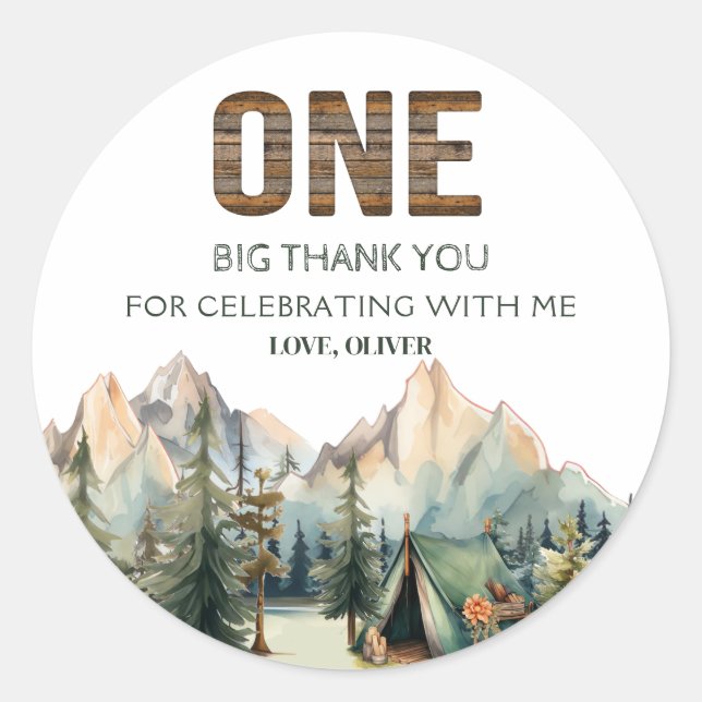 Adventure Awaits Happy Camper Thank You Birthday Classic Round Sticker (Front)