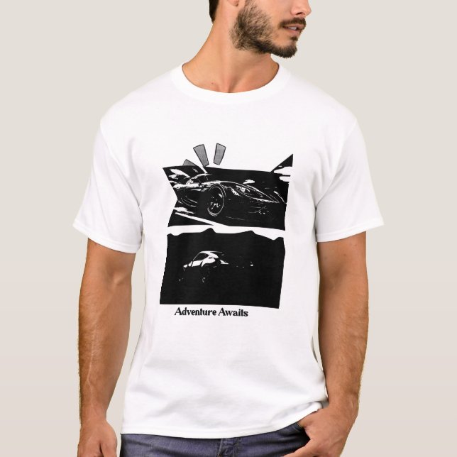 Adventure Awaits – High-Speed Sports Car Puzzle T-Shirt (Front)