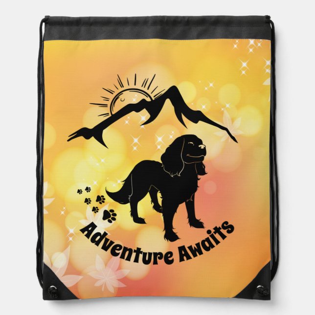 Adventure Awaits Hiking Cavalier King Charles  Drawstring Bag (Front)