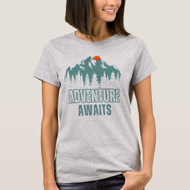 Adventure Awaits Hiking Outdoor Explorer Mountain  T-Shirt (Front)