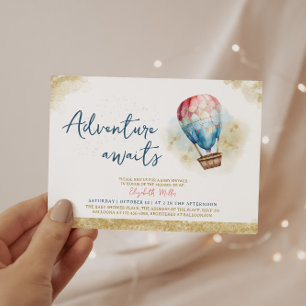 Adventure Awaits Hot Air Balloon Baby Girl Shower Invitation