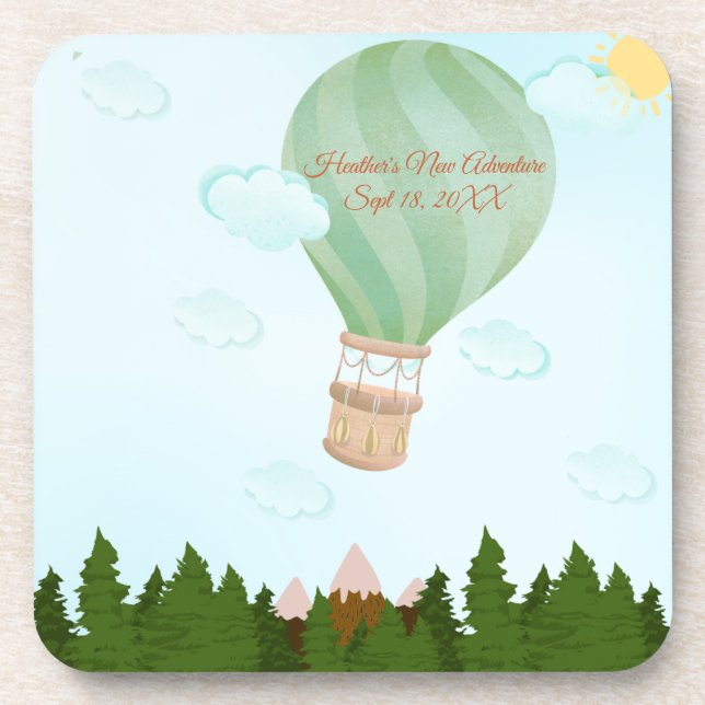 Adventure Awaits | Hot Air Balloon Baby Shower Beverage Coaster (Front)