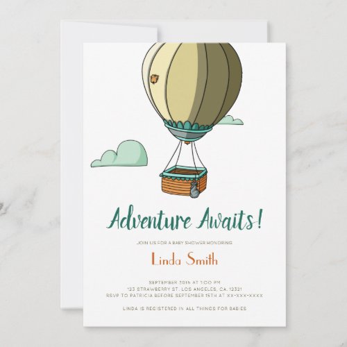 Adventure Awaits Hot Air Balloon Baby Shower Invitation