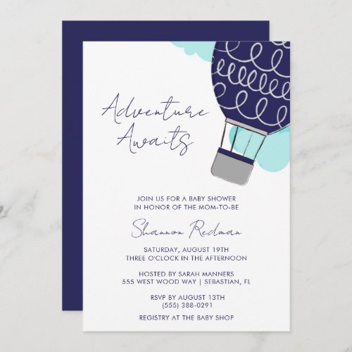 Adventure Awaits Hot Air Balloon Baby Shower Invitation