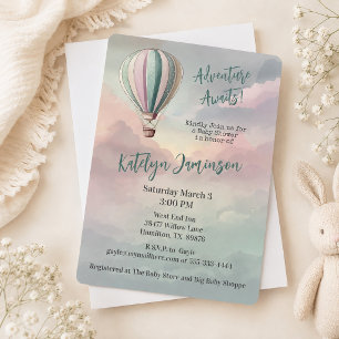 Adventure Awaits Hot Air Balloon Baby Shower Invitation