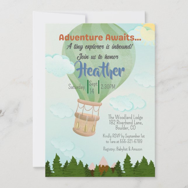 Adventure Awaits Hot Air Balloon Baby Shower Invitation (Front)