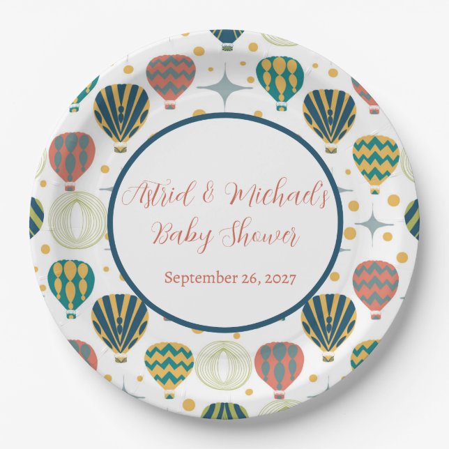 Adventure Awaits Hot Air Balloon Baby Shower Paper Plates (Front)