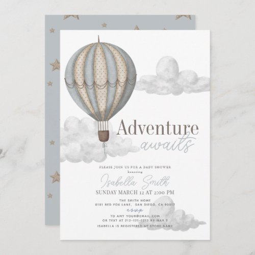 Adventure Awaits Hot Air Balloon Boy Baby Shower Invitation