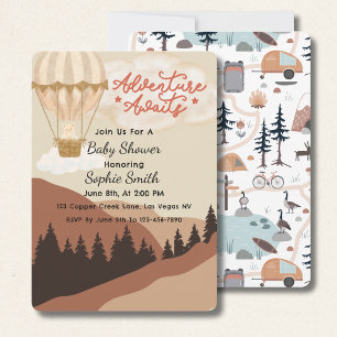 Adventure Awaits, Hot Air Balloon, Cute Teddy Invitation