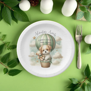 Adventure Awaits Hot Air Balloon Dog Baby Shower Paper Plates