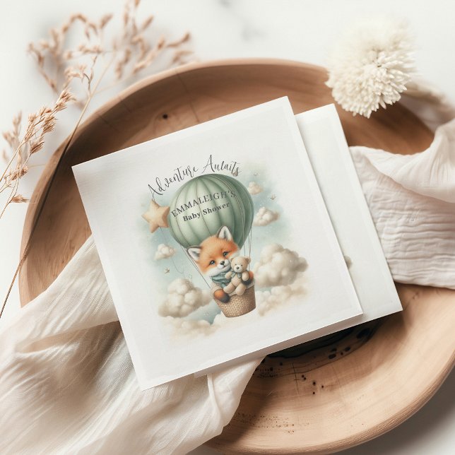 Adventure Awaits Hot Air Balloon Fox Baby Shower Napkins (Creator Uploaded)