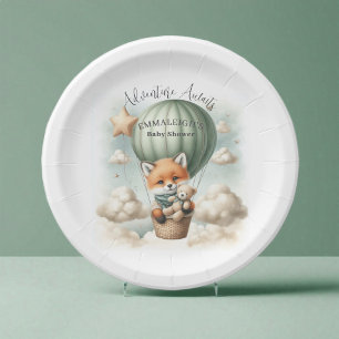 Adventure Awaits Hot Air Balloon Fox Baby Shower Paper Plates