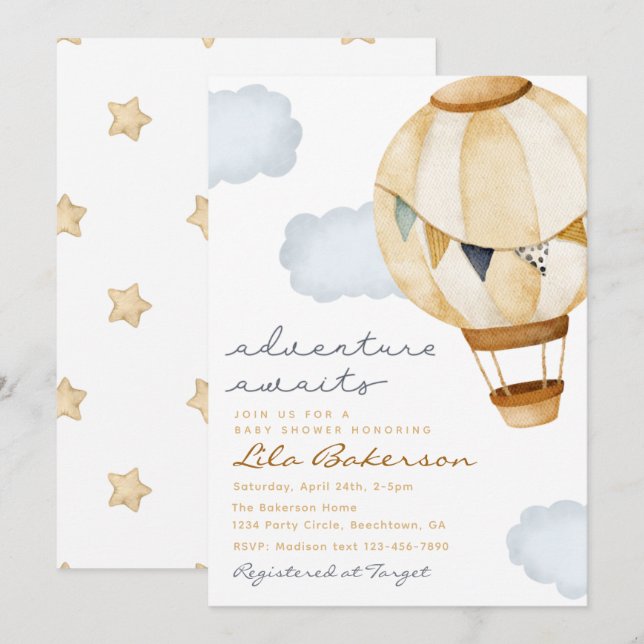 Adventure Awaits Hot Air Balloon Invitation (Front/Back)