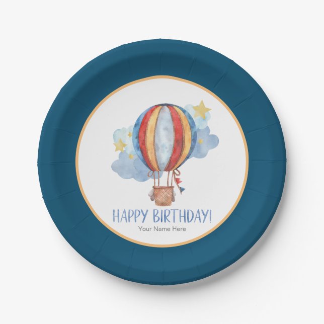 Adventure Awaits Hot Air Balloon Kids Birthday Paper Plates (Front)