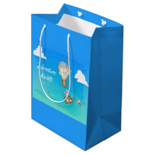 Adventure Awaits Hot Air Balloon Monkey Animals  Medium Gift Bag