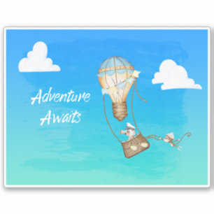 Adventure Awaits Hot Air Balloon Monkey Animals Sticker