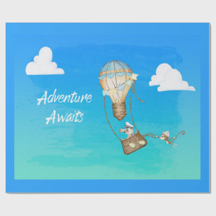 Adventure Awaits Hot Air Balloon Monkey Animals  Wrapping Paper