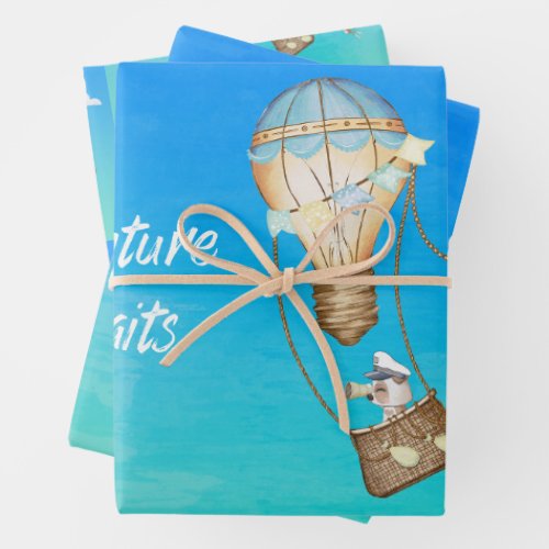 Adventure Awaits Hot Air Balloon Monkey Animals   Wrapping Paper Sheets