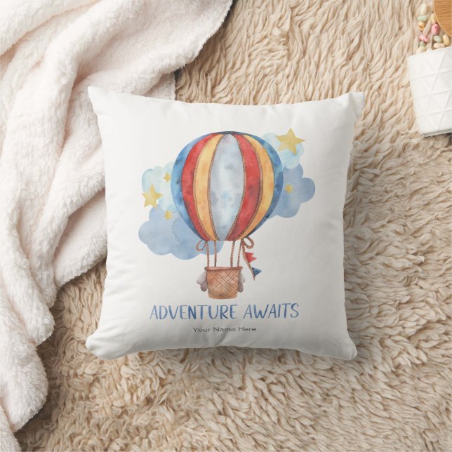 Adventure Awaits Hot Air Balloon Nursery Baby Kids Throw Pillow (Blanket)