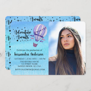 Adventure Awaits Hot Air Balloon Photo Graduation Invitation