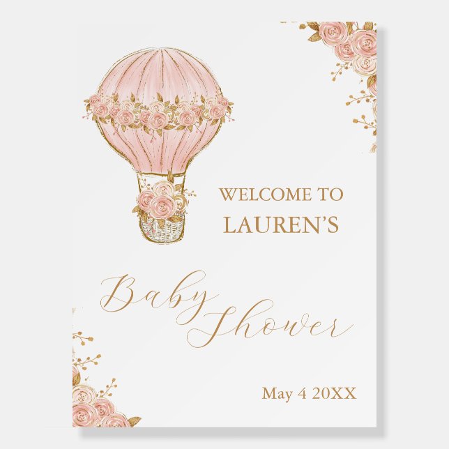 Adventure Awaits Hot Air Balloon Pink Baby Shower Foam Board (Front)